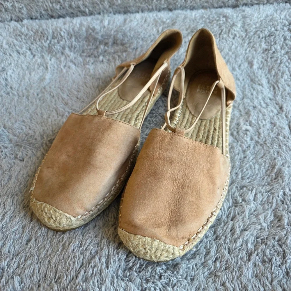 NEW Eileen Fisher Espadrille Flats Leather Tan D'Orsay Sandals Shoes Size‎ 7.5